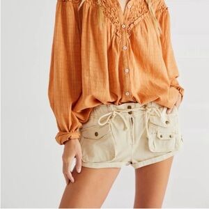 Free People Waimea Slouchy Shorts Small Beige